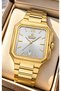 Square Model Classic Men's Watch with Calendar, Yellow Steel Strap, White Dial, in a Stylish Box + Chain Bracelet. - 2