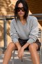 Women's V-Neck Long Sleeve Soft Textured Knit Grey Sweater - 4
