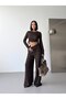 TEXTURED RUChed CROP TOP AND WIDE-LEG PANTS SET - 4