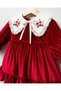 Cherry burgundy velvet detachable collar christmas special occasion holiday dress for baby girls - 4