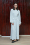 White Polka Dot Long-Sleeved Pleated Dress - 2