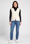 Women V-Neck Sleeveless Textured Cardigan, Off White - 2