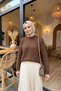 Beaded Detail Stand Collar Knit Sweater 650008 Dark Brown - 3