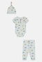 Toddlers Boy 3 Pcs Allover Print Romper And Pants With Beanie Hat Set, Multicolor - 2