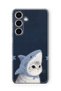 Samsung Galaxy A24 Compatible Transparent Phone Case with a Shark Costume and Cat Pattern.