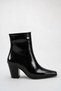 Women's Black Patent Leather Chunky Heel Pointed-Toe Zippered Boots. - 2
