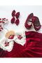Cherry burgundy velvet detachable collar christmas special occasion holiday dress for baby girls - 7