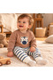 Baby, Boy, 100% Cotton, 3-Thread, Brushed, Zebra Embroidered, Snap-Buttoned Shoulders, 2-Piece Tracksuit Set. - 2