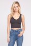 Women V-Neck Sleeveless Ribbed Crop Tank Top, Dark Grey