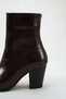 Women's Coffee Patent Leather Chunky Heel Pointed-Toe Zippered Boots - 5