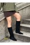 Black Suede (Annie) Flat Boots with a Pointed Toe, Below-The-Knee Length, and Fur Lining. - 5