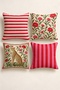 Set of 4 Cherry Garden Red Stripe and Botanical Leopard Throw Pillow Covers, Double-Sided Print, 43X43 Cm.
