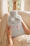 Hot Water Bottle, 2 L, with Plush Cover, Gray Cat Design, Embroidered, Large Size