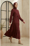 Hakim collar buttoned layered modest dress 0336-08 terracotta