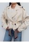 Short Gabardine Trench Coat with Shoulder Pads, E.H Collection. - 3