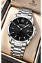 Classic Model Men's Wristwatch - Silver Color, Black Dial, Presented in a Stylish Gift Box + Chain Bracelet - 2