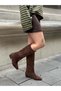 Coffee Suede (Annie) Flat Boots with a Rounded Toe, Below-The-Knee Length, and Fur Lining. - 5
