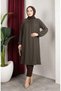 Crimped Fabric Raglan Sleeve Long Tunic 0902-11 Khaki