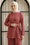 Star Detailed Tunic Pants Hijab Two-Piece Set 0358-09 Dark Rose Brown - 3