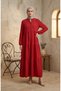 Aerobin Fabric Buttoned Layered Modest Dress 4124-13 Pomegranate Flower