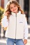 Girls' and Boys' Ecru Plush Vest with Zipper, Rabbit Embroidery, Mock Neck, Sleeveless Top, Ages 8–13, White