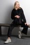 Maternity Hooded Kangaroo Pocket Loose-Fit Velvet Set with Adjustable Waistband, Black.