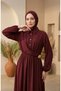 Half-Buttoned Dress with Elastic Waistband 0319-06 Burgundy - 3