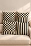 Set of 4 Retro Check Black and Cream Checkered and Striped Pillow Covers, Double-Sided Print, 43X43 Cm. - 2
