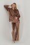 Maternity Hooded Kangaroo Pocket Loose-Fit Velvet Set with Adjustable Waistband, Brown. - 3