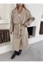 Women's Long Cashmere Coat with a Wrap-Style Collar and Belt Detail (Premium) - 2