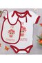 Cute Designed Red Baby Bodysuit and Bib Gift Set - 2, for 0-3 Months.