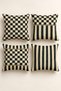 Set of 4 Retro Check Black and Cream Checkered and Striped Pillow Covers, Double-Sided Print, 43X43 Cm.