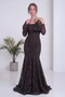 Women's Drop-Shoulder Lace-Sleeve Fishtail Corset-Style Long Evening Gown—Navy, Burgundy, Brown - 3