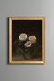 Three Roses in a Vase - Vintage Patterned Painting - Slim Frame
