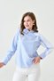 Women's Special Design Collar Cuffed Striped Paneled Modest Blouse Shirt - 5