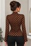 Brown Polka Dot Long-Sleeved Halter-Neck Ruched Blouse. - 2