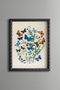 Blue Butterflies and Flowers - Vintage Patterned Painting - Slim Frame