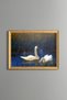 Swans in a Reed Bed - Vintage Patterned Painting - Slim Frame