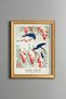 Bird on a Magnolia Branch - Vintage Patterned Painting - Slim Frame