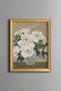 White Peonies in a Vase - Vintage Patterned Painting - Slim Frame