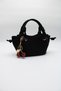 Women's Suede Black Crisscross Strap Crossbody Handbag and Shoulder Bag with Knot Detail and Cherry Charm Accessory Detail - 3