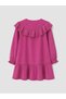 Peak New Season Fuchsia Ribbed Velvet Dress with Embroidered Crew Neck for Girls. - 3