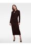 Slim Fit Mandarin Collar Draped Textured Long Sleeve Maxi Dress