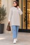 Women's Striped Crew Neck Long Sleeve Oversized Modest Tunic, 2-Ply Fabric.