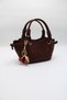 Women's Suede Brown Crisscross Straps Crossbody Handbag and Shoulder Bag with Knot Detail and Cherry Charm Accent - 3