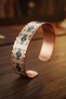 Kök Kilim White Bridal Set Handmade Copper, Cream, and Turquoise Kilim Rug-Patterned Bracelet, Adjustable - 4