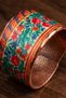 Garden Journal Pomegranate Flower Handmade Copper Ring with Green and Red Floral Print, Adjustable - 5