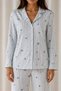 Women's Patterned Basic Winter Blue Pajama Set - 3