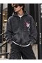 Unisex Washed Fabric Oversized Hoodie with Front and Back Print and Zipper Closure, Romance. - 2