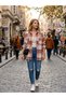 Women's Pink Mustard Plaid Oversized Carpenter Shirt Jacket.
